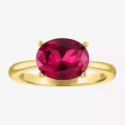 Womens Lab Created Red Ruby 14K Gold Over Silver Oval Solitaire Cocktail Ring