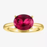 Womens Lab Created Red Ruby 14K Gold Over Silver Oval Solitaire Cocktail Ring