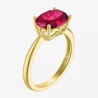 Womens Lab Created Red Ruby 14K Gold Over Silver Oval Solitaire Cocktail Ring