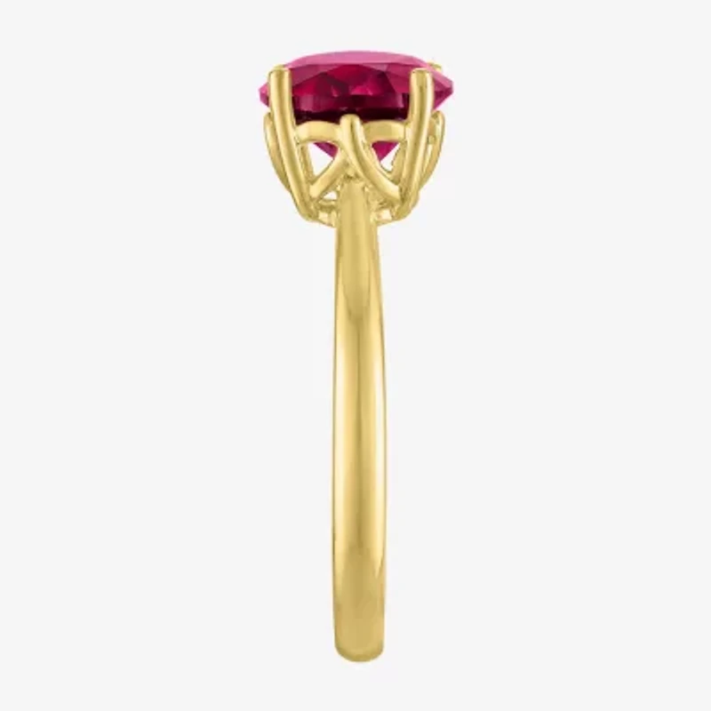 Womens Lab Created Red Ruby 14K Gold Over Silver Oval Solitaire Cocktail Ring