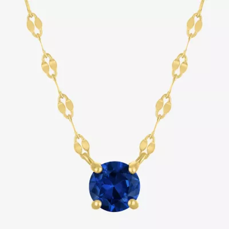 Womens Lab Created Blue Sapphire 14K Gold Over Silver Round 16 Inch Pendant Necklace