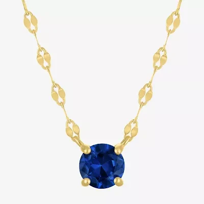 Womens Lab Created Blue Sapphire 14K Gold Over Silver Round 16 Inch Pendant Necklace