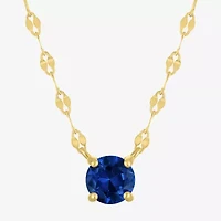 Womens Lab Created Blue Sapphire 14K Gold Over Silver Round 16 Inch Pendant Necklace
