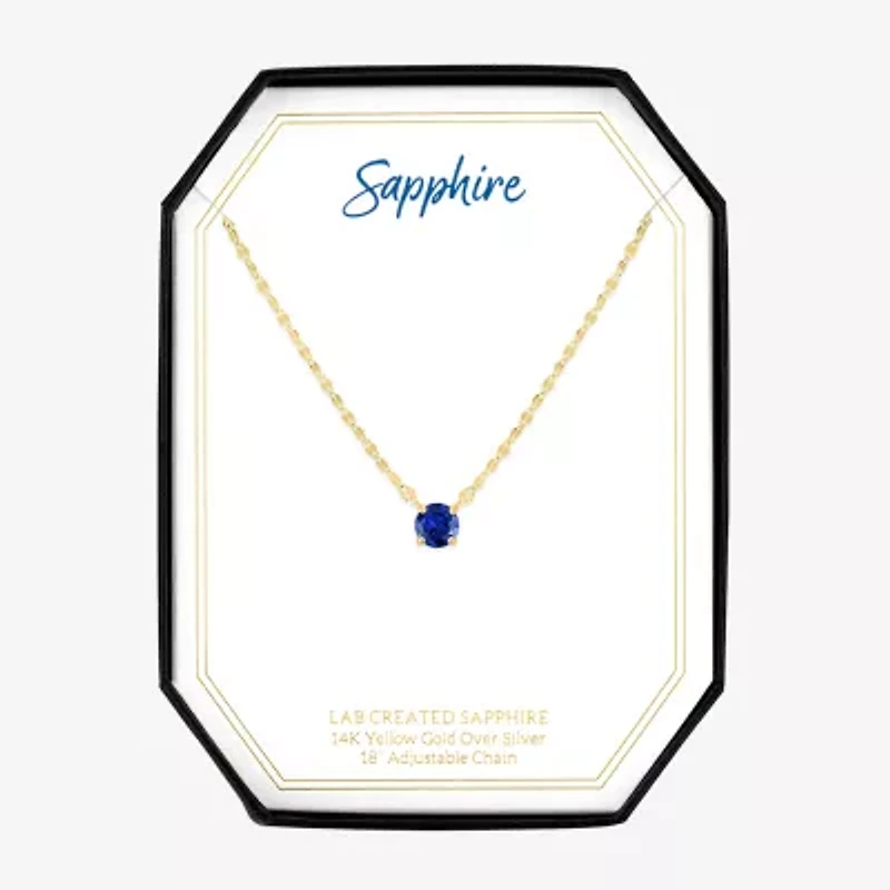 Womens Lab Created Blue Sapphire 14K Gold Over Silver Round 16 Inch Pendant Necklace