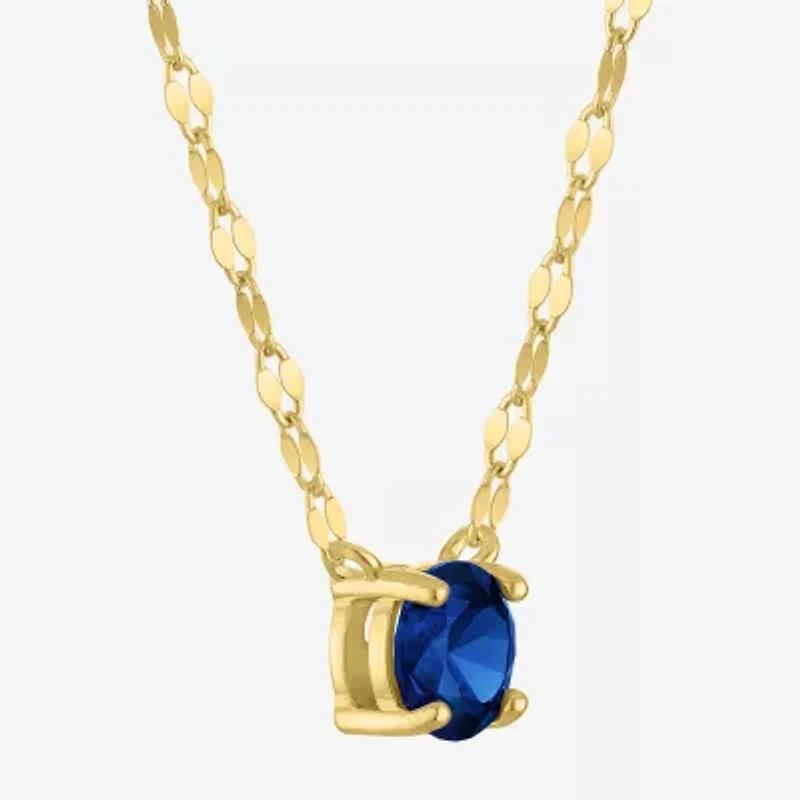 Womens Lab Created Blue Sapphire 14K Gold Over Silver Round 16 Inch Pendant Necklace