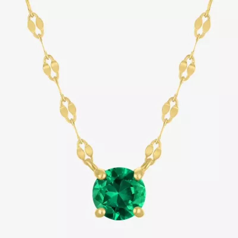 Womens Lab Created Green Emerald 14K Gold Over Silver Round 16 Inch Pendant Necklace