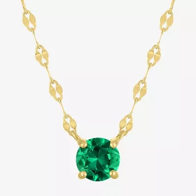Womens Lab Created Green Emerald 14K Gold Over Silver Round 16 Inch Pendant Necklace