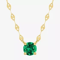 Womens Lab Created Green Emerald 14K Gold Over Silver Round 16 Inch Pendant Necklace