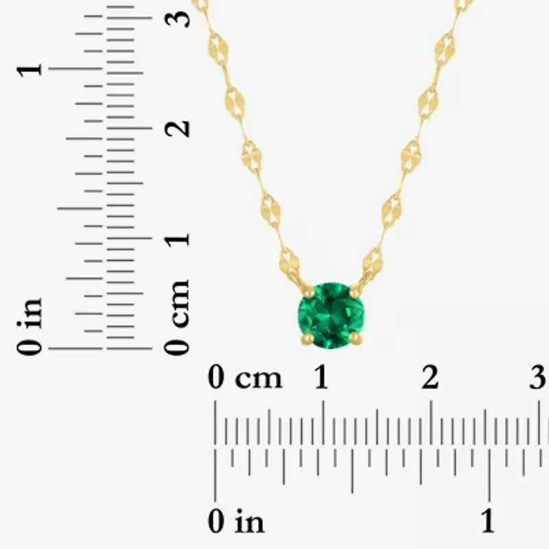 Womens Lab Created Green Emerald 14K Gold Over Silver Round 16 Inch Pendant Necklace