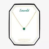 Womens Lab Created Green Emerald 14K Gold Over Silver Round 16 Inch Pendant Necklace