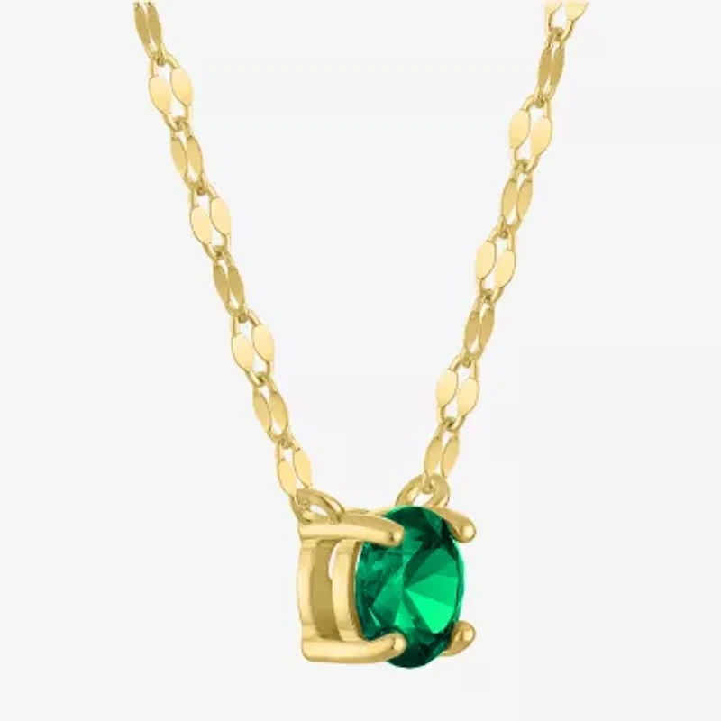 Womens Lab Created Green Emerald 14K Gold Over Silver Round 16 Inch Pendant Necklace
