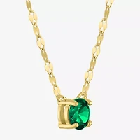 Womens Lab Created Green Emerald 14K Gold Over Silver Round 16 Inch Pendant Necklace