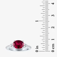 Womens Lab Created Red Ruby Sterling Silver Oval Side Stone Cocktail Ring