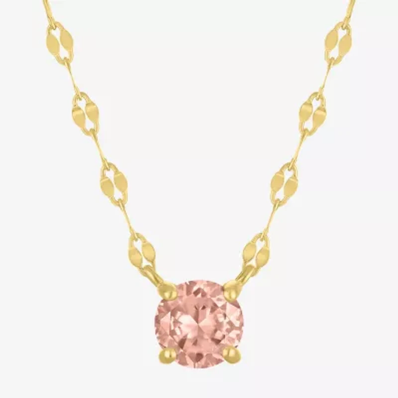 Womens Lab Created Champagne Sapphire 14K Gold Over Silver Round 16 Inch Pendant Necklace