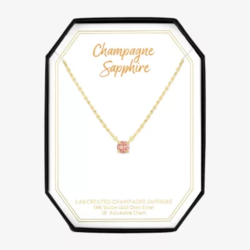 Womens Lab Created Champagne Sapphire 14K Gold Over Silver Round 16 Inch Pendant Necklace