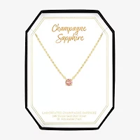 Womens Lab Created Champagne Sapphire 14K Gold Over Silver Round 16 Inch Pendant Necklace