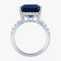 Womens Lab Created Blue Sapphire Sterling Silver Side Stone Cocktail Ring