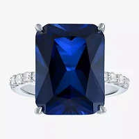 Womens Lab Created Blue Sapphire Sterling Silver Side Stone Cocktail Ring