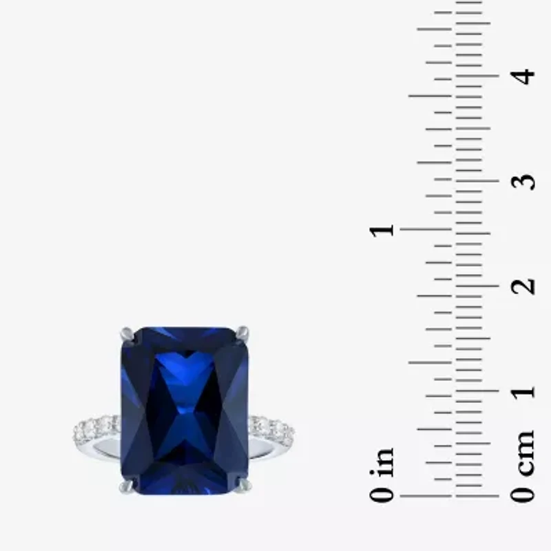 Womens Lab Created Blue Sapphire Sterling Silver Side Stone Cocktail Ring