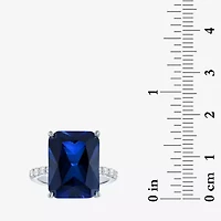 Womens Lab Created Blue Sapphire Sterling Silver Side Stone Cocktail Ring