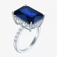 Womens Lab Created Blue Sapphire Sterling Silver Side Stone Cocktail Ring