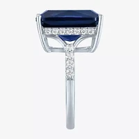 Womens Lab Created Blue Sapphire Sterling Silver Side Stone Cocktail Ring