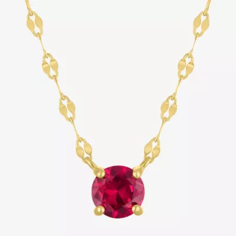 Womens Lab Created Red Ruby 14K Gold Over Silver Round 16 Inch Pendant Necklace
