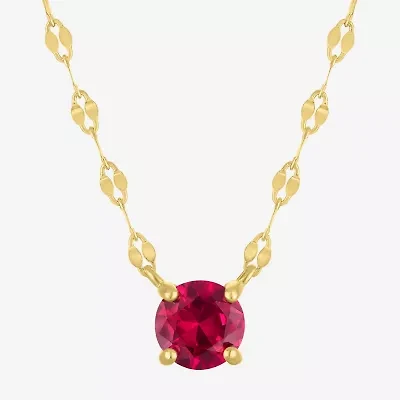 Womens Lab Created Red Ruby 14K Gold Over Silver Round 16 Inch Pendant Necklace