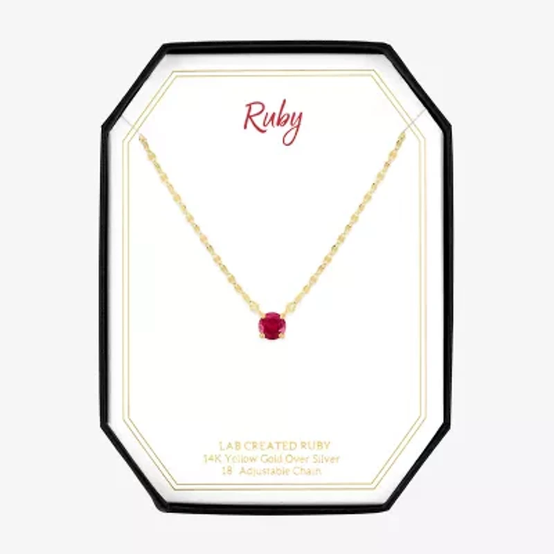 Womens Lab Created Red Ruby 14K Gold Over Silver Round 16 Inch Pendant Necklace