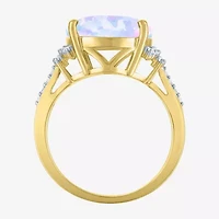 Womens Lab Created White Opal 14K Gold Over Silver Oval Side Stone Cocktail Ring