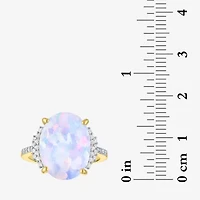 Womens Lab Created White Opal 14K Gold Over Silver Oval Side Stone Cocktail Ring