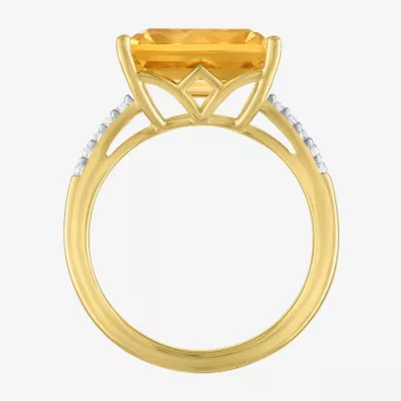 Womens Genuine Yellow Citrine 14K Gold Over Silver Side Stone Cocktail Ring