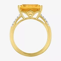 Womens Genuine Yellow Citrine 14K Gold Over Silver Side Stone Cocktail Ring