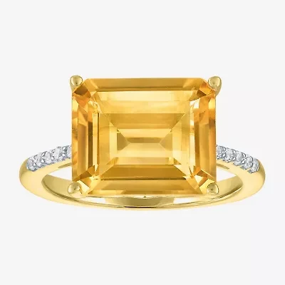 Womens Genuine Yellow Citrine 14K Gold Over Silver Side Stone Cocktail Ring
