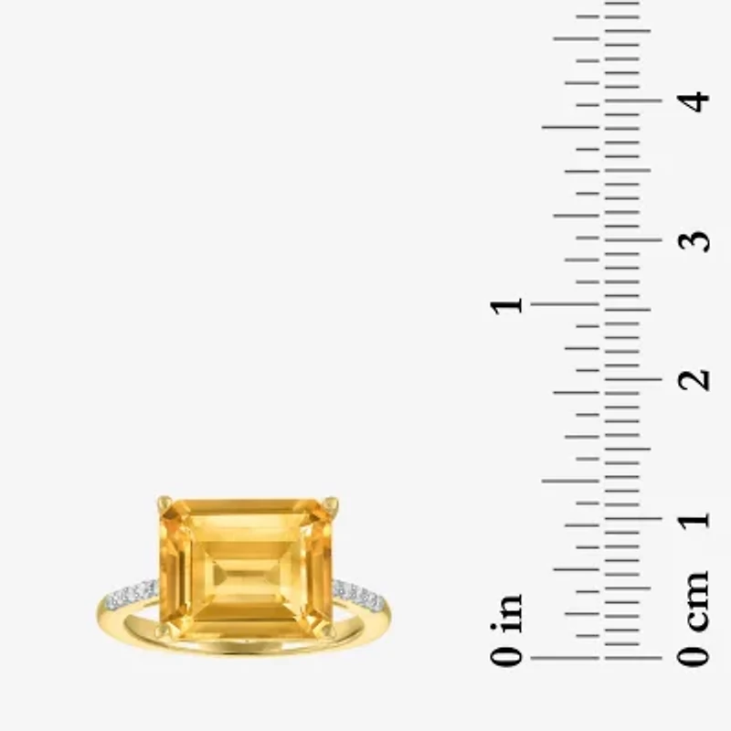 Womens Genuine Yellow Citrine 14K Gold Over Silver Side Stone Cocktail Ring