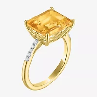 Womens Genuine Yellow Citrine 14K Gold Over Silver Side Stone Cocktail Ring