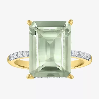 Womens Genuine Green Amethyst 14K Gold Over Silver Side Stone Cocktail Ring