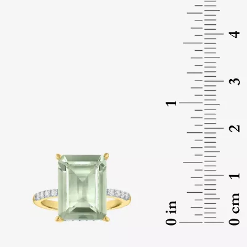 Womens Genuine Green Amethyst 14K Gold Over Silver Side Stone Cocktail Ring