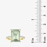 Womens Genuine Green Amethyst 14K Gold Over Silver Side Stone Cocktail Ring