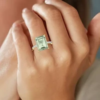 Womens Genuine Green Amethyst 14K Gold Over Silver Side Stone Cocktail Ring