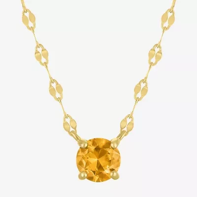 Womens Genuine Yellow Citrine 14K Gold Over Silver Round 16 Inch Pendant Necklace