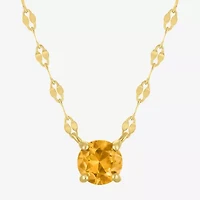Womens Genuine Yellow Citrine 14K Gold Over Silver Round 16 Inch Pendant Necklace
