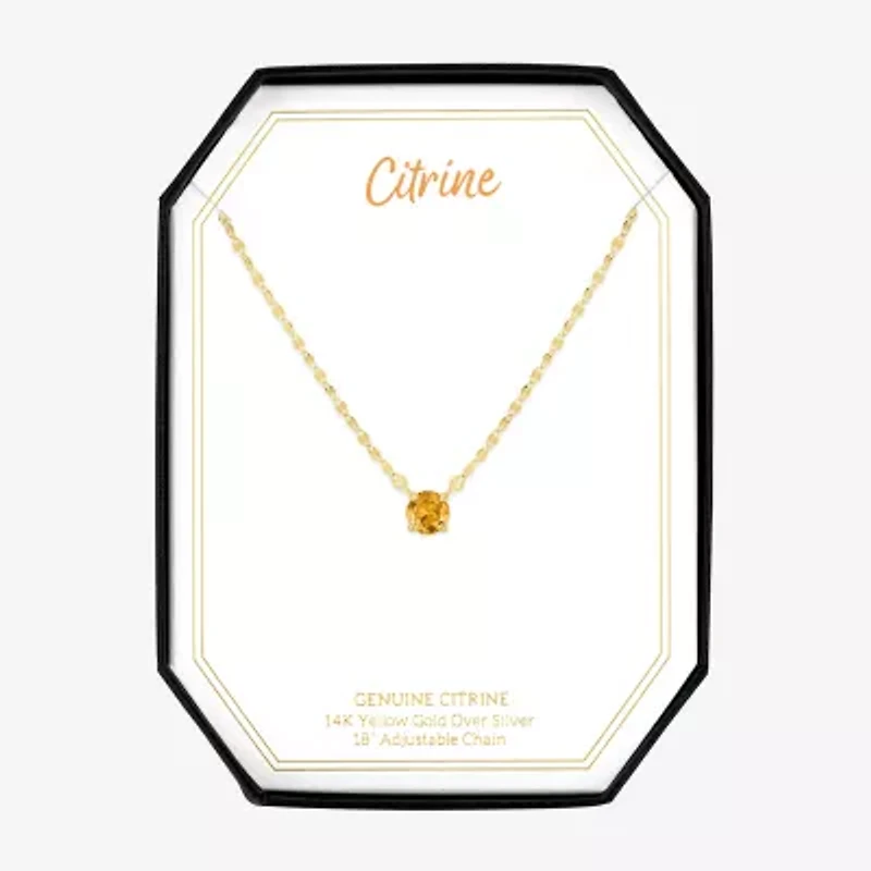 Womens Genuine Yellow Citrine 14K Gold Over Silver Round 16 Inch Pendant Necklace