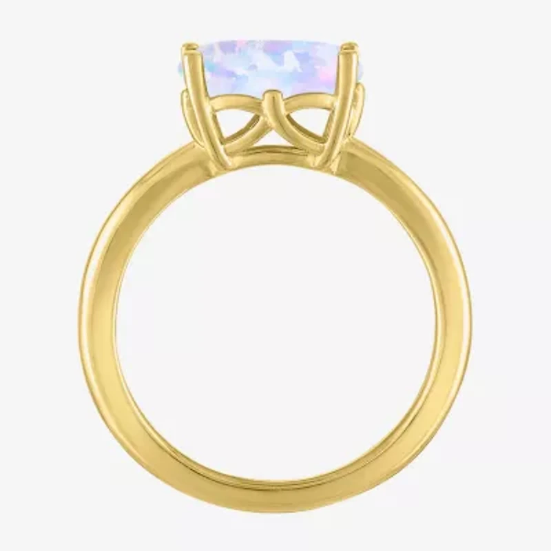 Womens Lab Created Multi Color Opal 14K Gold Over Silver Oval Solitaire Cocktail Ring
