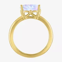 Womens Lab Created Multi Color Opal 14K Gold Over Silver Oval Solitaire Cocktail Ring