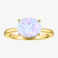 Womens Lab Created Multi Color Opal 14K Gold Over Silver Oval Solitaire Cocktail Ring