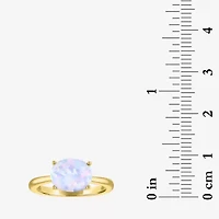 Womens Lab Created Multi Color Opal 14K Gold Over Silver Oval Solitaire Cocktail Ring