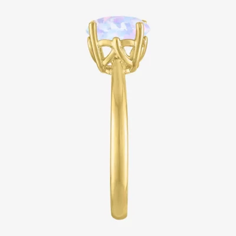 Womens Lab Created Multi Color Opal 14K Gold Over Silver Oval Solitaire Cocktail Ring