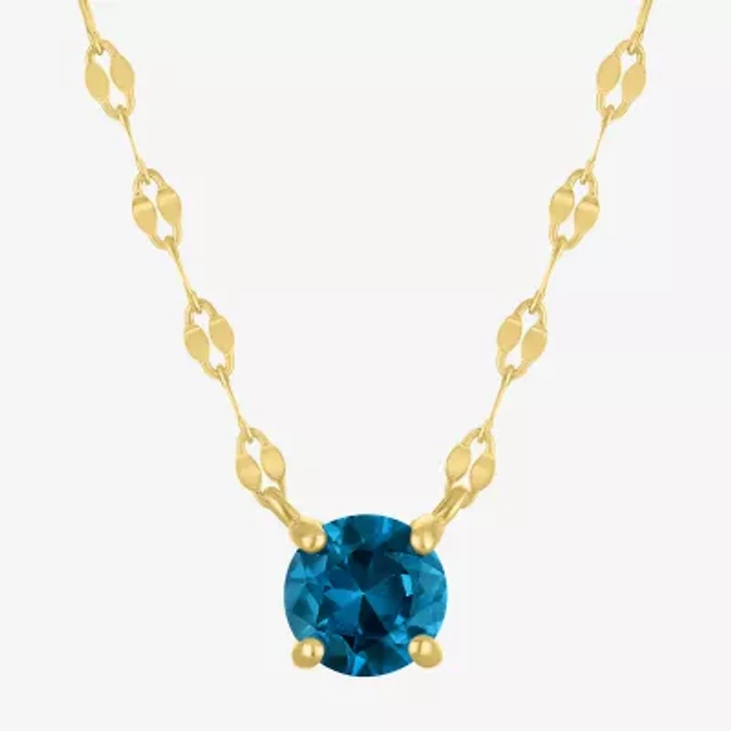 Womens Genuine Blue Topaz 14K Gold Over Silver Round 16 Inch Pendant Necklace