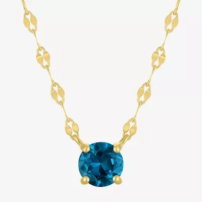 Womens Genuine Blue Topaz 14K Gold Over Silver Round 16 Inch Pendant Necklace
